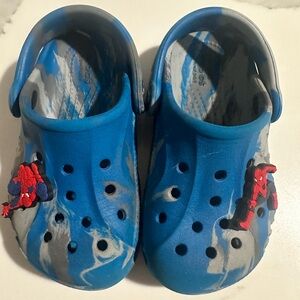 CROCS Kids Blue and Gray Superhero Slippers
